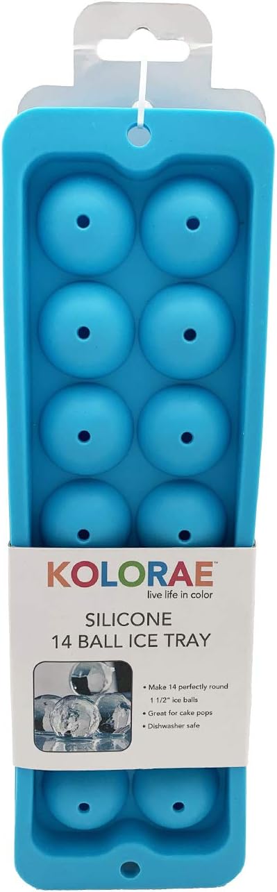 SILICONE 14 BALL ICE TRAY - BLUE, Easy Release Flexible Ice Tray with Removable Top and Spill Resistant Design