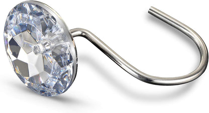 CHICTIE Set of 12 Crystal Decorative Shower Curtain Hooks, Stainless Steel Rust Resistant White Round Diamond