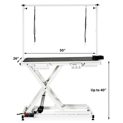 MilleLoom 50" Electric Dog Grooming Table for Home, Heavy Duty Height Adjustable Pet Wash Station with Arm, Portable Non-Slip Tabletop, Tool Organizer & USB Outlet, Supports 300lbs for All Pets