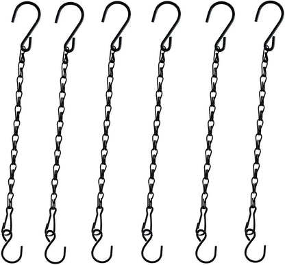 Skiennix Hanging Plant Chain - 11 Inch Black Basket Hooks for Bird Feeders & Wind Chimes | 6 Pack