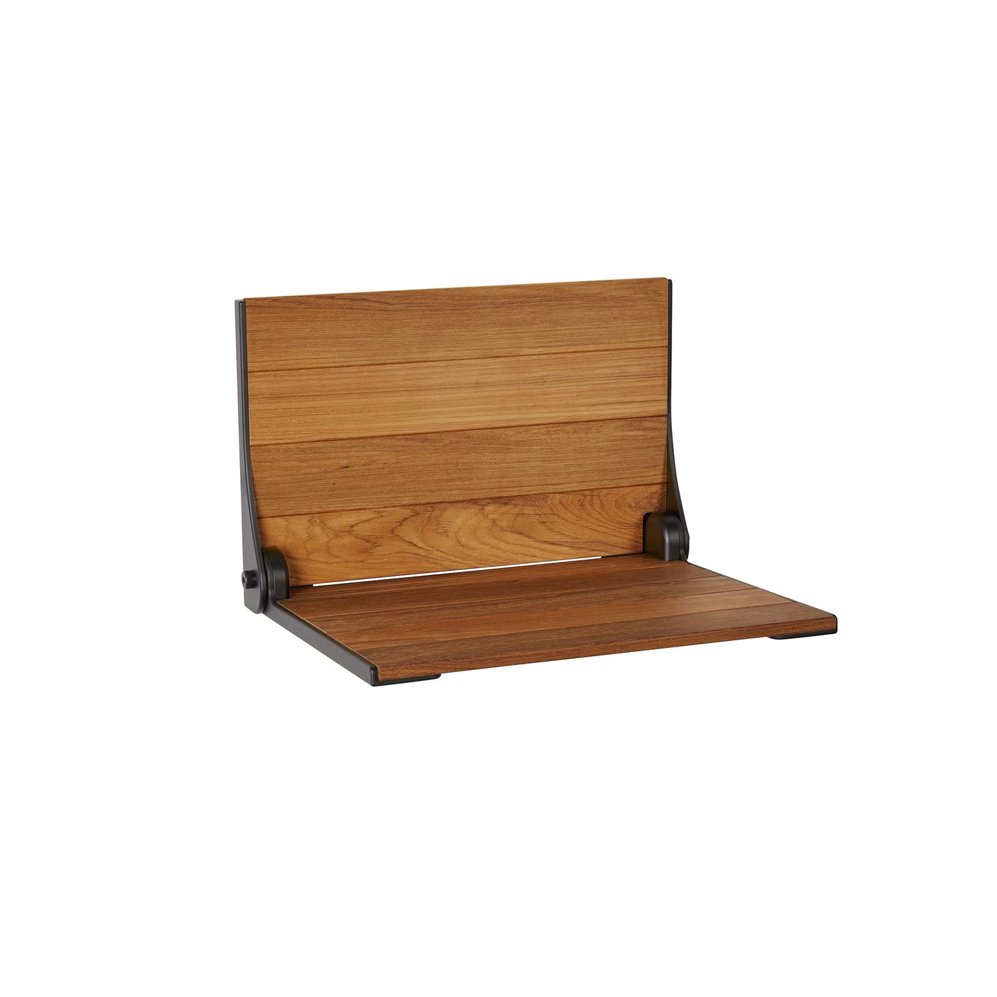 Seachrome Silhouette Natural Teak Wood Wall Mount Folding Shower Seat Bench with Matte Black Frame
