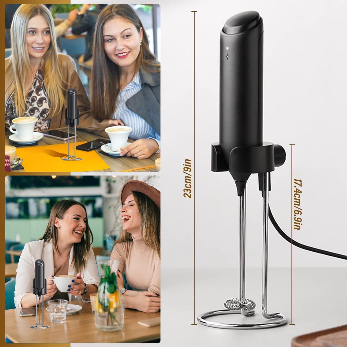 Rechargeable Handheld Milk Frother for Coffee, Electric Whisk with Wall Mounted Stand for Lattes, Hot Chocolate