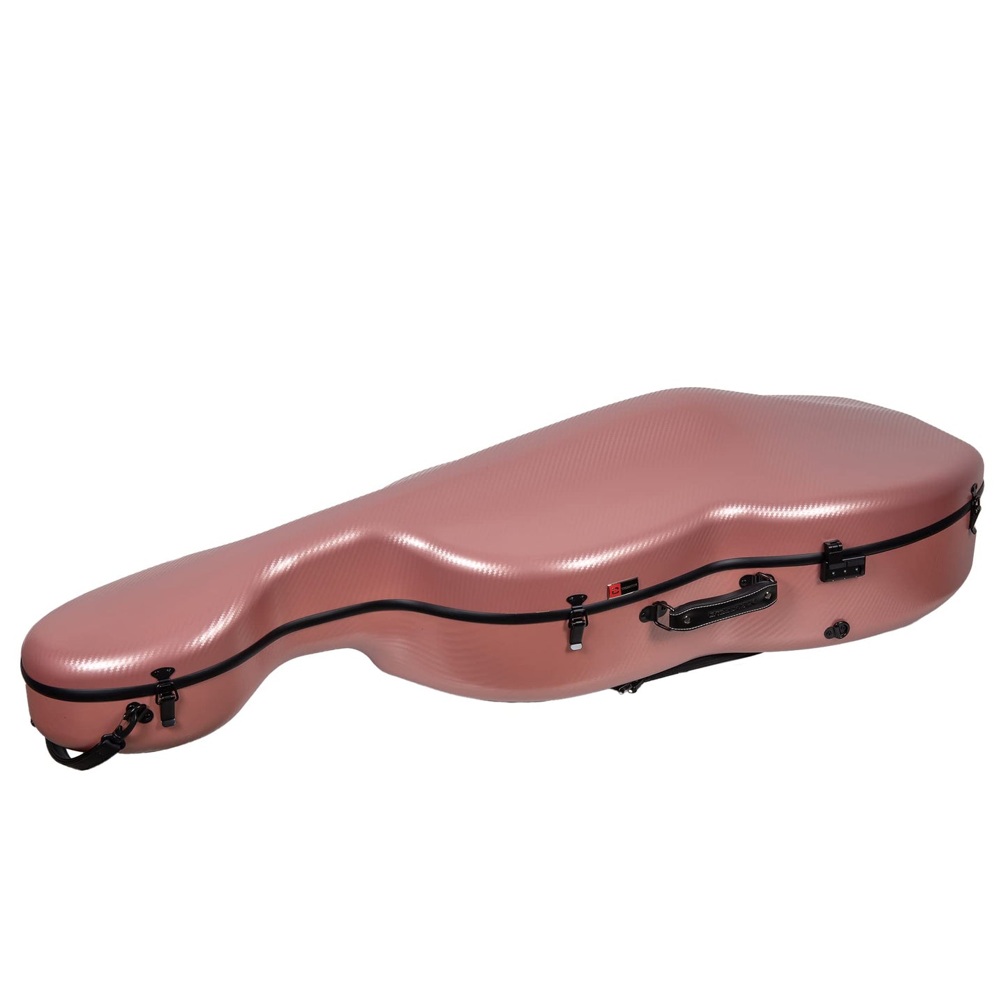 Crossrock 4/4 Cello Case with Wheels – Matte Rose Gold Poly Carbon Shell, Black Velvet Interior, Ergonomic Handles, Music Pouch – Everyday Protection Series