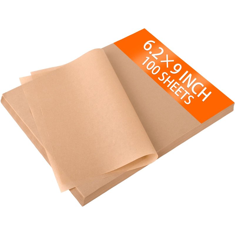 WMKGG 100 PCS Parchment Paper Sheets, 9" x 6.2" Non-Stick Precut Baking Parchment, for Baking Grilling Air Fryer Steaming Bread Cakes Cookies and More(Unbleached)