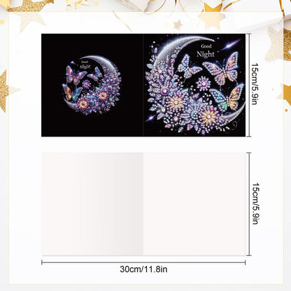 6 Pack 5D DIY Diamond Painting Moon Butterfly Greeting Card Kit, Diamond Art Christmas Birthday Holiday Greeting Card, Art Crafts Kit Creative Gift with Envelope