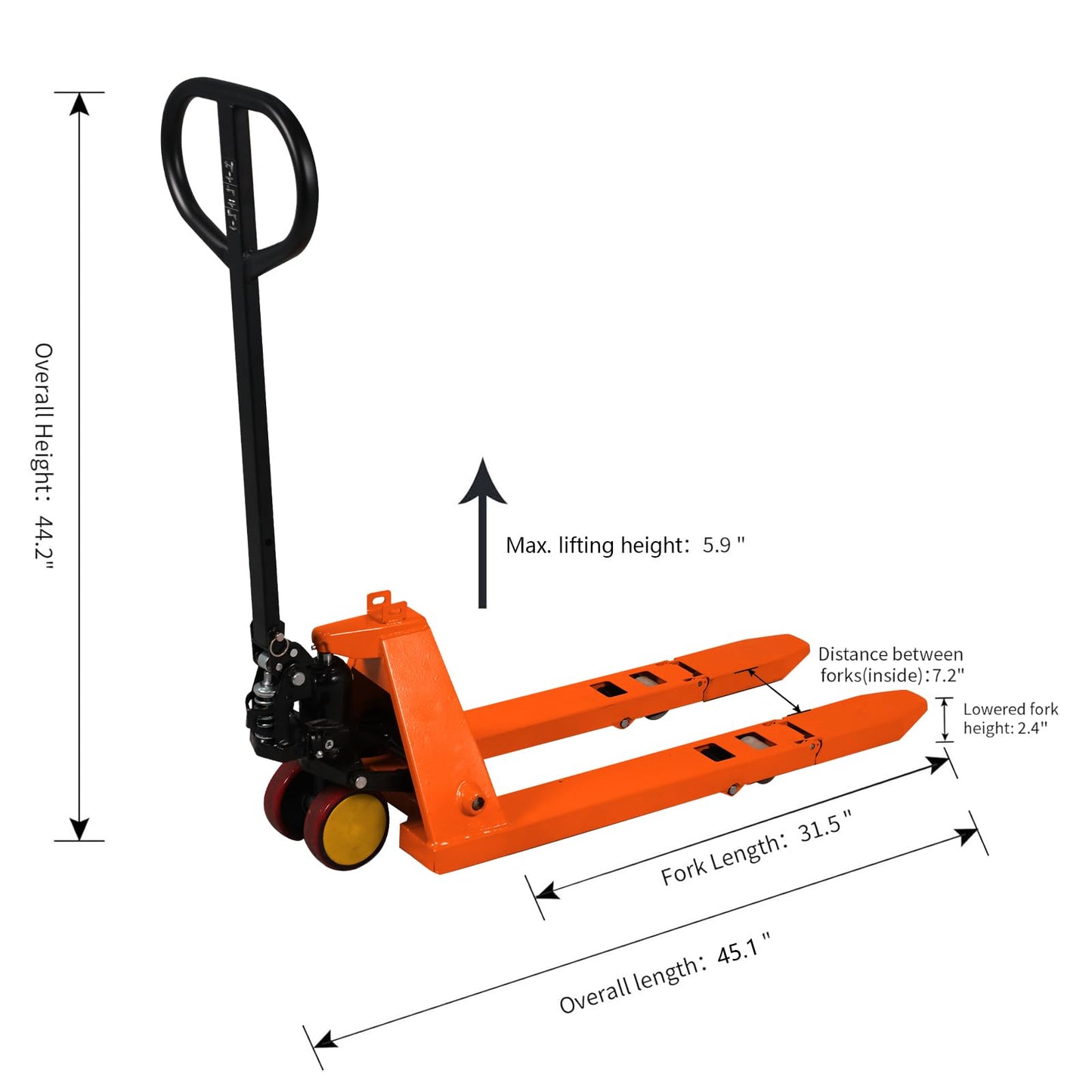 Tory Carrier Mini Pallet Jack Trucks, 2200 lbs Capacity 31.5" x 15" Forks, Small Size Narrow Manual Pallet Lift, Foldable Forks and Handle, Orange