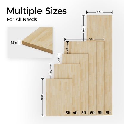 Unfinished Birch Butcher Block Countertop - Solid Wood Cutting Board for Kitchen Island, DIY Desk & Washer Dryer Top, Customizable Surface - 98" x 25" x 1.5" Thick