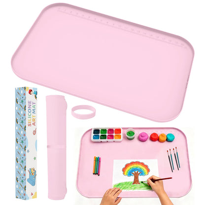 AWOKE 24"x16" Silicone Mats for Crafts with 0.7" High Edges, Large Leak-Proof Art Mat for Playdoh, Resin, Painting, Clay, Slime,Beads, Lego, Puzzle, Non-Stick & Non-Slip Table Protector for Kids, Pink