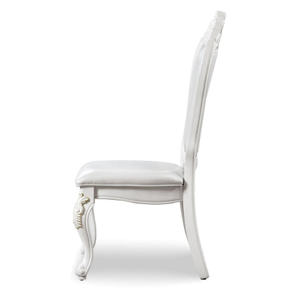 Furniture of America Adair Traditional Solid Wood Side Chairs Set of 2, Leatherette Upholstered Seating with Nailhead Trim and Cabriole Legs for Kitchen, Dining Room, White