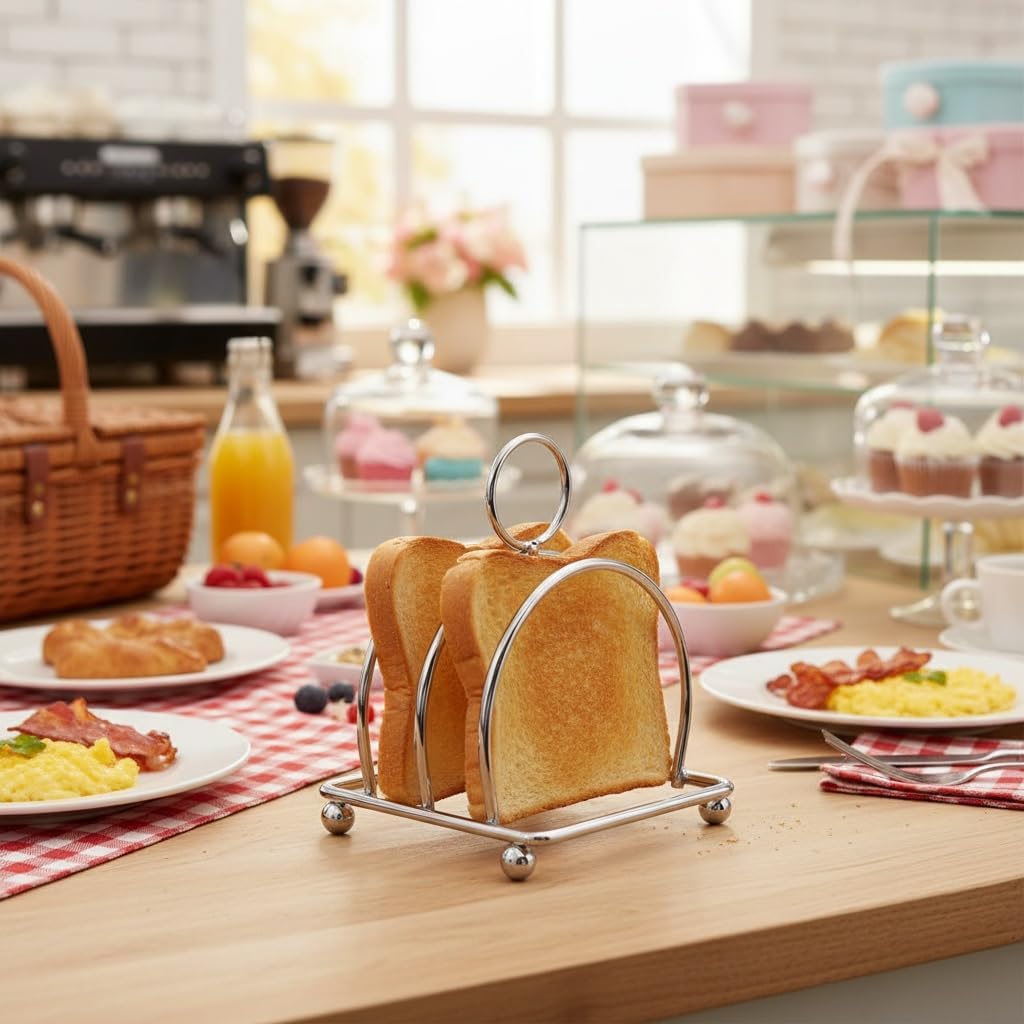 BESTYASH Stainless Steel Toast Holder Rack 2-Pack Countertop Bread Stand Organizer for Kitchen and Restaurant Multipurpose Bread Slices Storage and Display