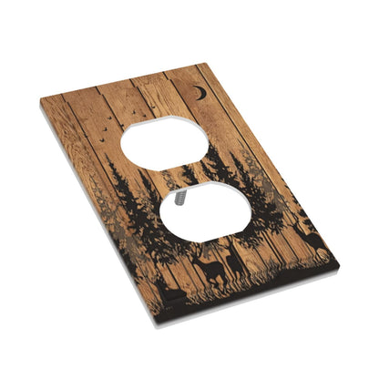 LWDZLHD Rustic Forest Deer Pine Tree Brown Wood Outlet Covers Light Switch Cover Decorative Farmhouse Country Wall Plate Electrical Faceplate for Bathroom Kitchen Bedroom Decor 5 x 3
