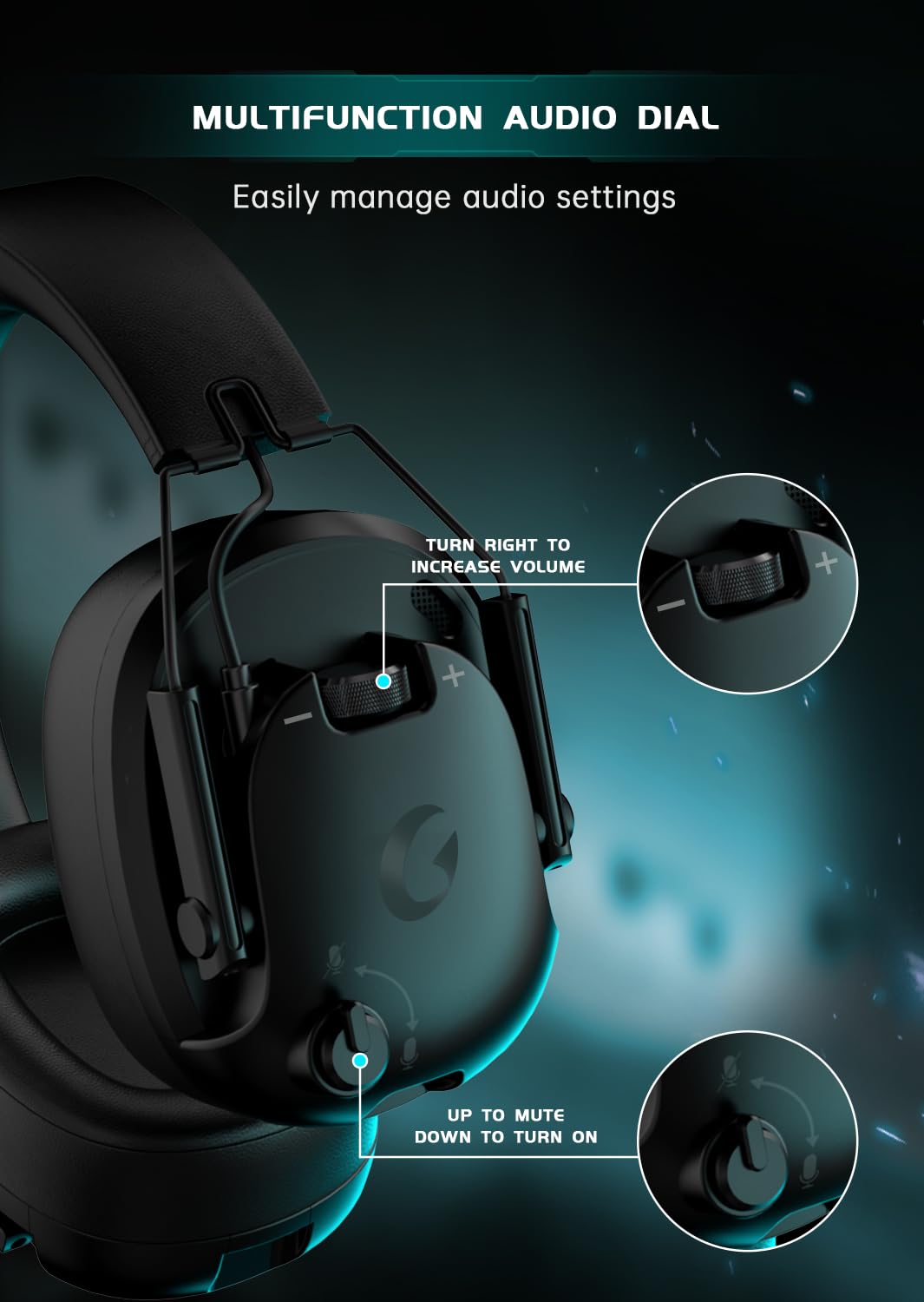 Rumoon Wireless Gaming Headset for PC, PS5, PS4, Switch, Gaming Headset with Detachable Noise Cancelling Mic, 2.4GHz & Bluetooth 5.3 Dual Connection, 7.1 Surround Sound Black