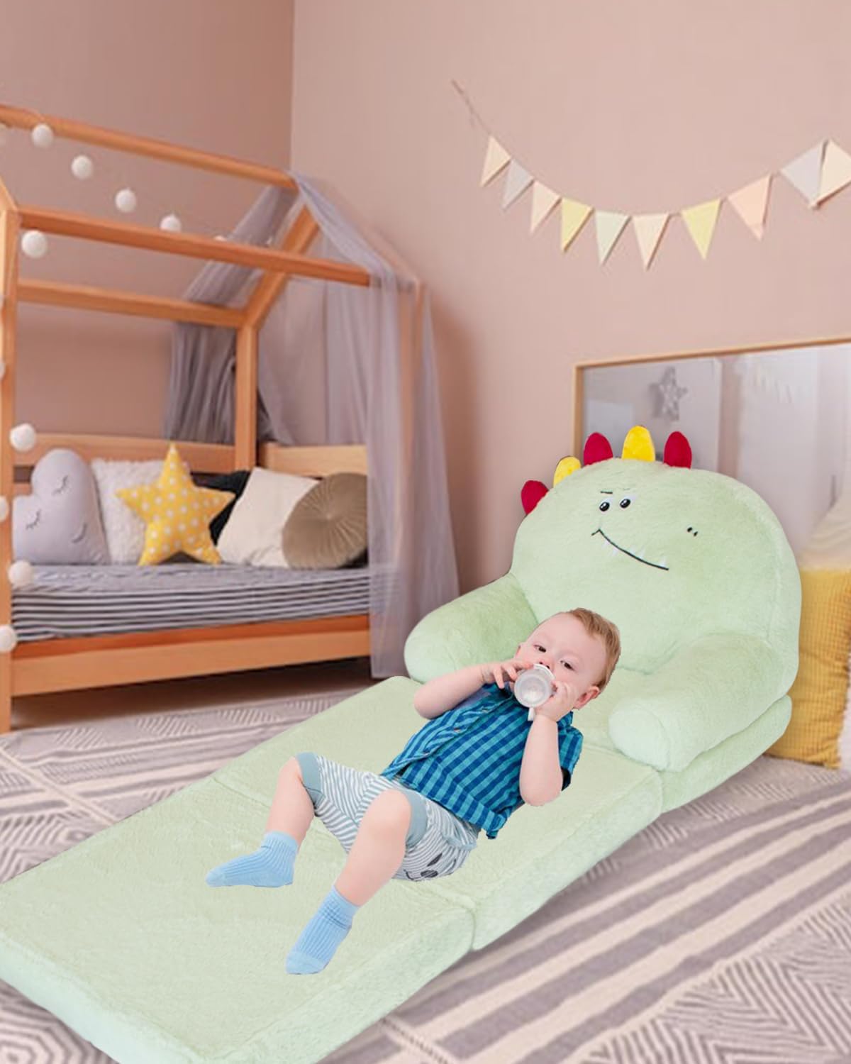 2-in-1 1-3 Toddler Chair Toddler Couch: Kids Chairs Comfy Kids Sofa Fold Out for Girls and Boys Years Old, Green