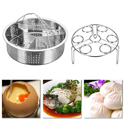 Steam Baskets with Egg Steam Rack, Food Grade Stainless Steel Steam-Holder Tray Trio Separator Set, Cooking Accessories for Vegetable, Fish, Meat Compatible with Instant Pot, Electric Pressure Cooker