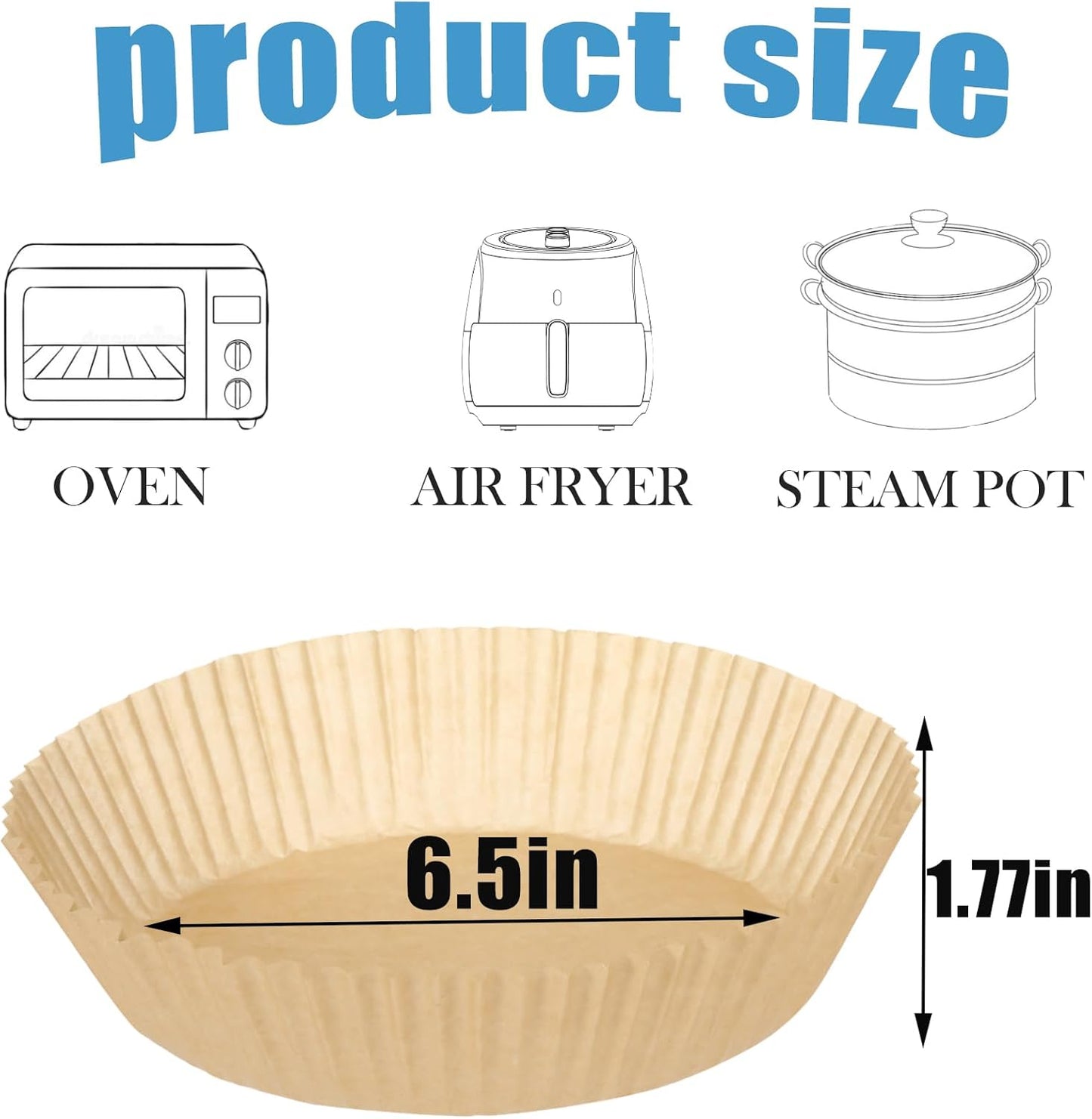 Skiennix Air Fryer Paper Liners - Non-Stick Disposable Parchment for 3-5QT Air Fryers | 100PCS, 6.5 Inch