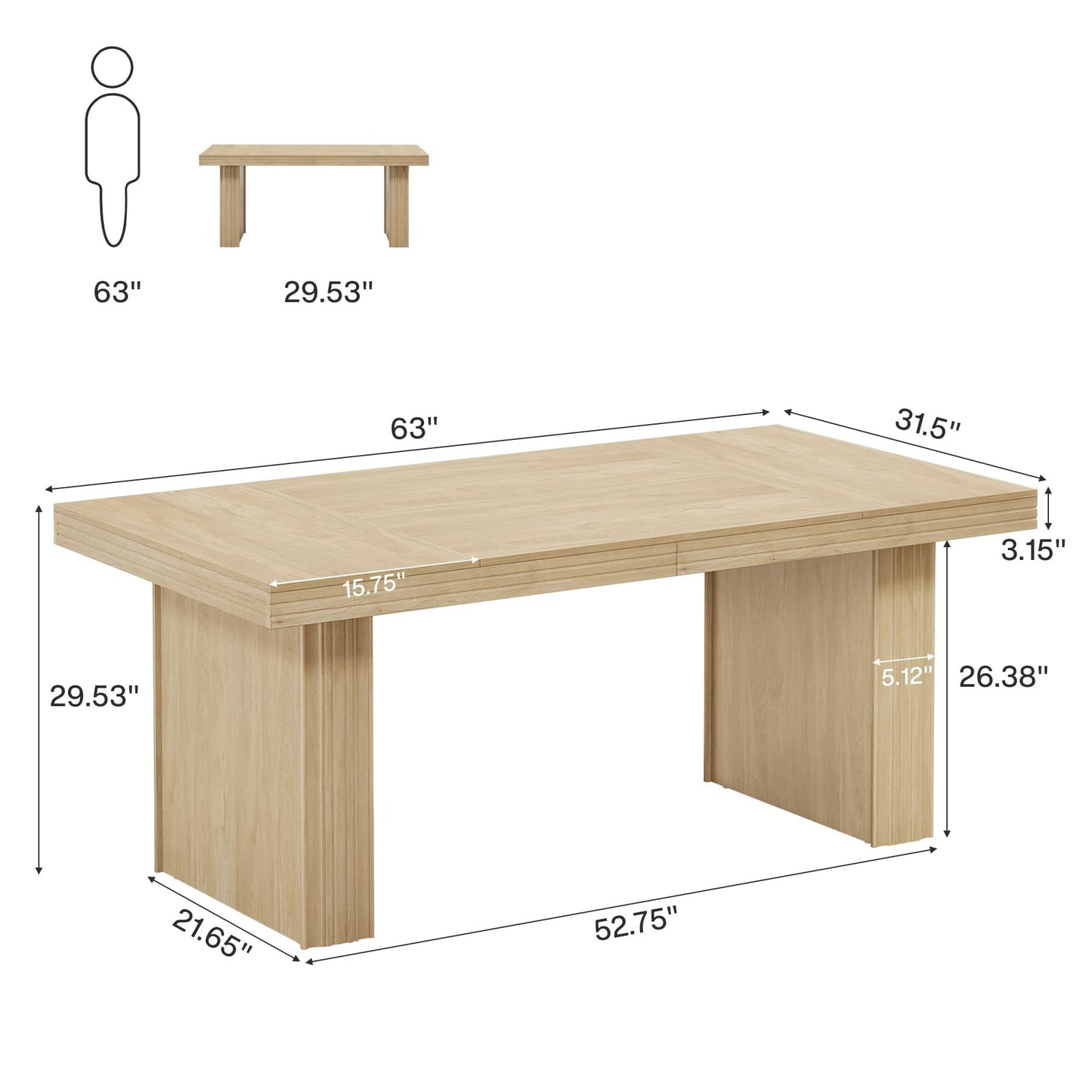Tribesigns 63" Executive Desk, Modern Executive Office Desk with Thickened Desktop and Heavy-Duty Legs, Wood Writing Workstation Study Table Conference Table for Office, Natural