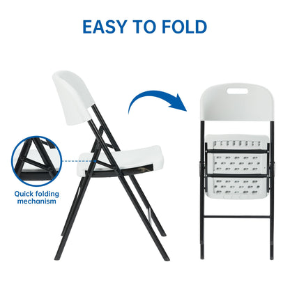 Winlice 10 Pack Thicker 800 LBS White Folding Chairs, Commercial Grade Folding Chair, Foldable Chairs for Events
