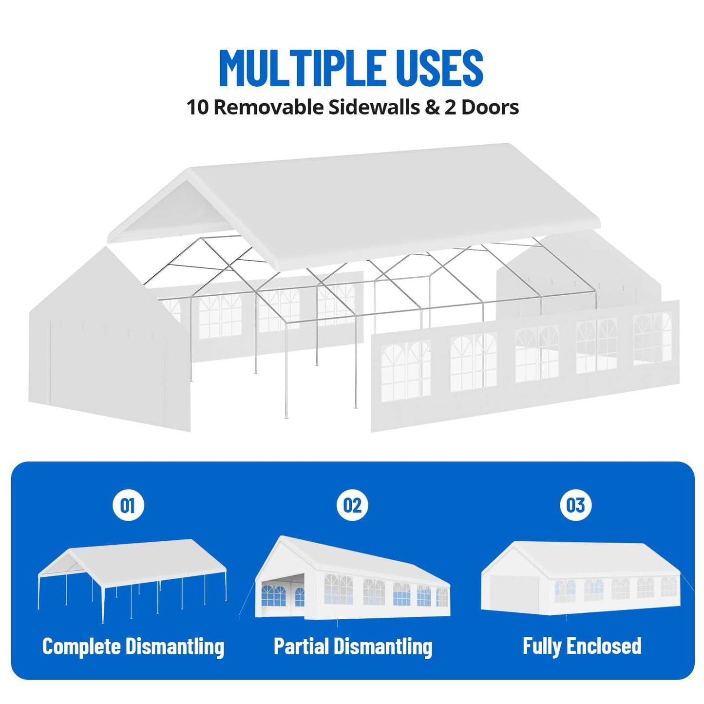 20x33 ft Heavy Duty Party Tent, Outdoor Wedding Canopy with Removable Sidewalls & Waterproof UV Roof, White Commercial Event Shelter for Backyard, Reception, Festival, Camping