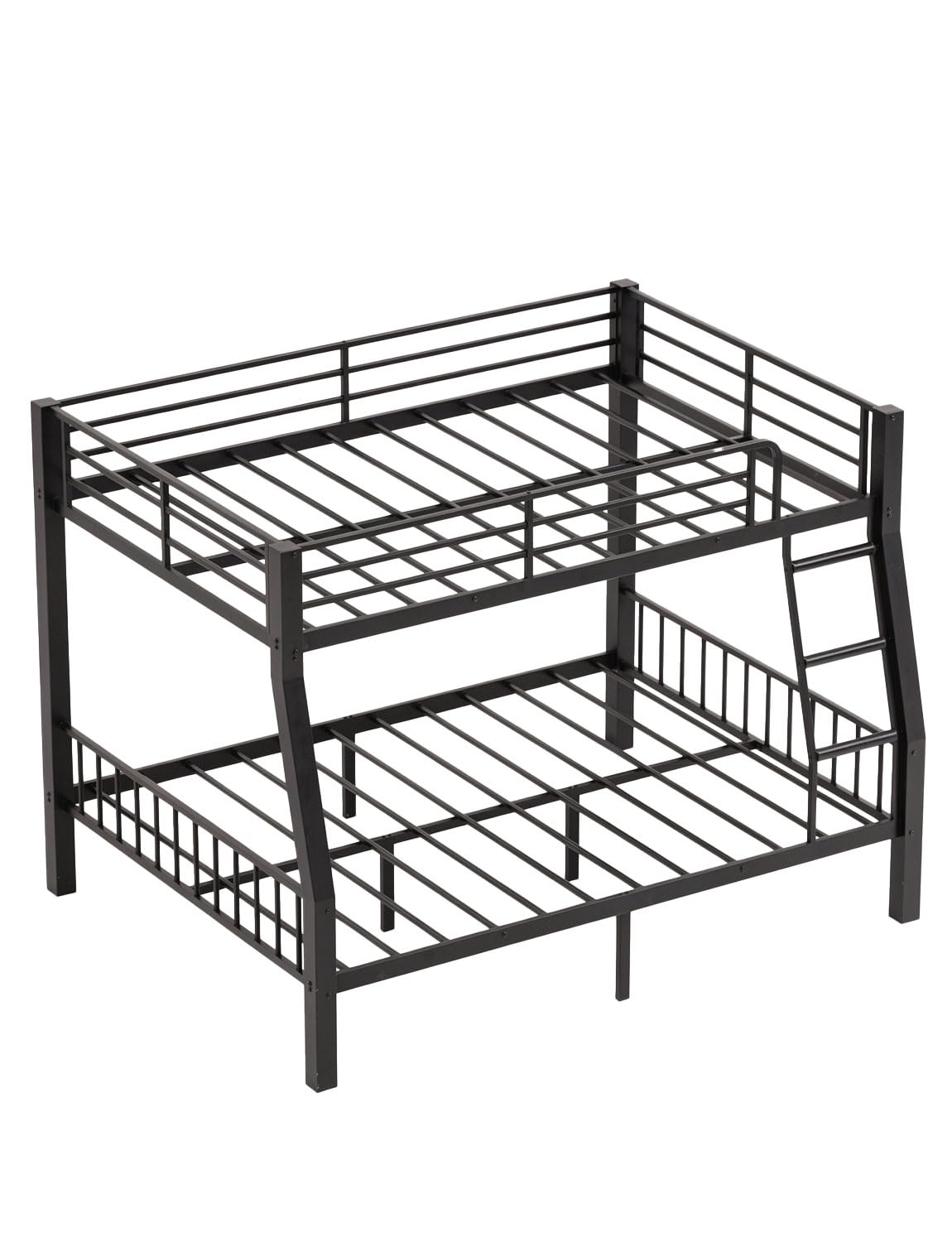 Mixcous Full XL Over Queen Bunk Bed for Adults, Heavy Duty Metal Bed Frame with Full-Length Guardrails & Anti-Slip Ladder, Noise-Free, No Box Spring Needed, Space Saving Queen Bunk Bed, Black