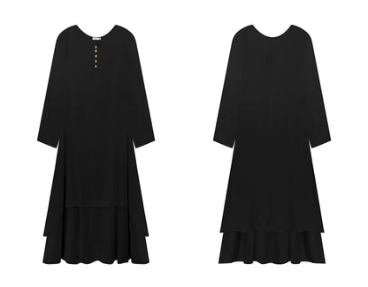 R.Vivimos Women Long Sleeve Cotton Casual Loose Plus Size Irregular Long Dresses