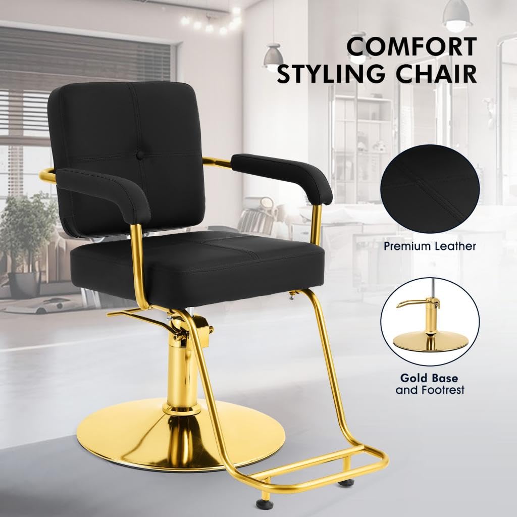 Artist hand Black and Gold Salon Chair, Professional Hair Stylist Chair with Heavy Duty Hydraulic Pump, 360 Degree Swivel Styling Chair, Beauty Salon Equipment, Load Capacity 330 lbs