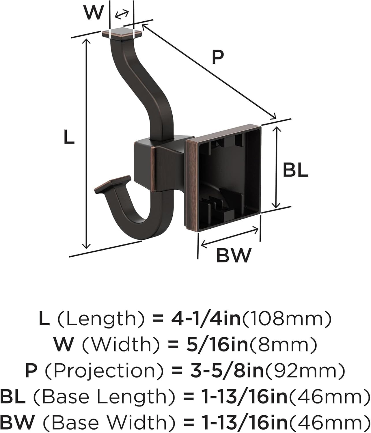 Amerock BH36020ORB | Oil Rubbed Bronze Single Robe Hook | 4-1/4 inch (108 mm) Length Towel Holder | Mulholland | Towel Hook for Bathroom | Bathroom Hardware | Bath Accessories