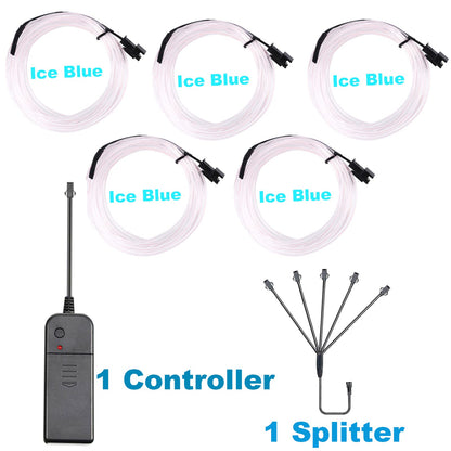 EL Wire 5in1 Portable Neon Rope Lights Strip Wearable Battery Pack Body Lights-360°Illumination Super Bright Cuttable DIY Halloween Christmas Festival Party Game Room Cosplay Costume(Ice Blue 1M)