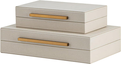 Regine Switzerland Set of 2 Beige Shagreen Decorative Storage Boxes - Faux Leather Jewelry & Memory Organizers
