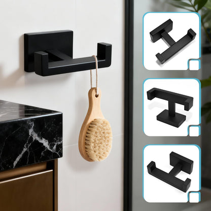 Dirvcp Double Towel Hook, Stainless Steel Wall Mounted Bathroom Hooks, Matte Black Coat Robe Hanger for Kitchen, Hotel, Pool