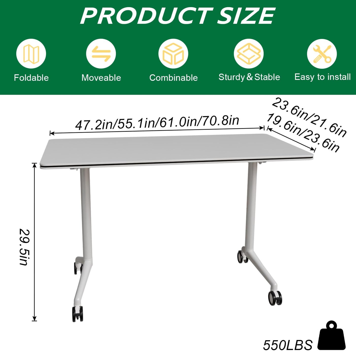 6 Pack Conference Room Tables,Mobile Folding Conference Table with Wheels,Modern Training Locking Rolling Meeting Conference Tables with Flip-Top for Office Classroom Business,6-12 Person,61IN
