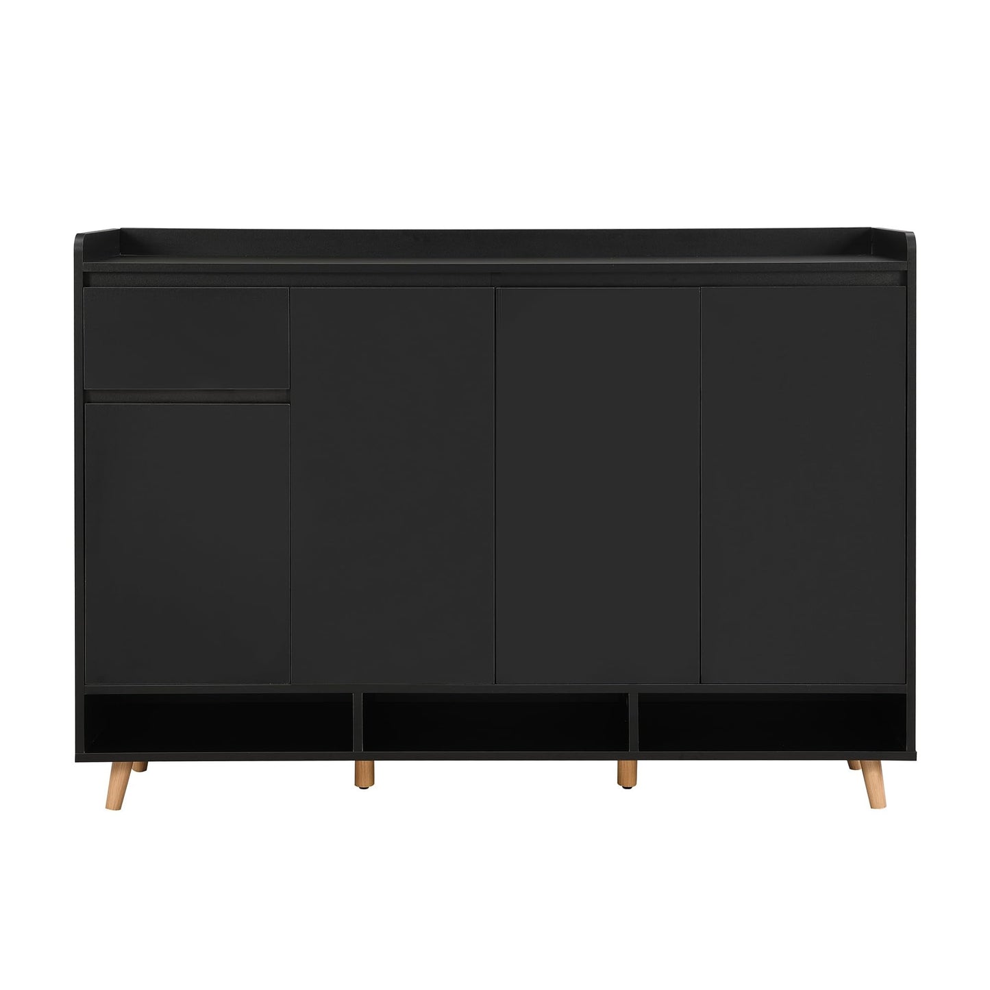 Ball & Cast 55" Modern Shoe Cabinet with Doors and Drawer, Freestanding Shoes Rack with Solid Wood Legs & Adjustable Shelf, Storage Sideboard for Entryway,Living Room,Hallway,Bedroom Black