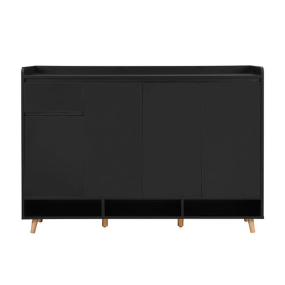 Ball & Cast 55" Modern Shoe Cabinet with Doors and Drawer, Freestanding Shoes Rack with Solid Wood Legs & Adjustable Shelf, Storage Sideboard for Entryway,Living Room,Hallway,Bedroom Black