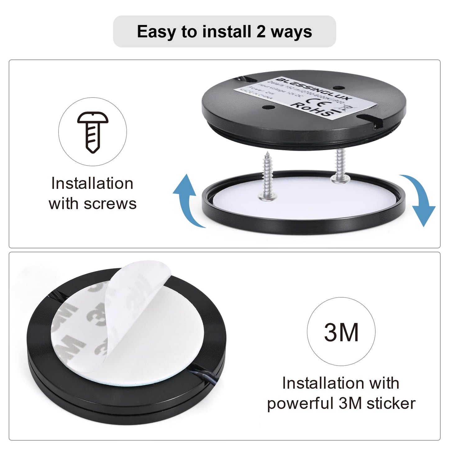 BLESSINGLUX 6pack LED Puck Light Kit, 2700-6000K Smart Round Under Cabinet Lighting with APP Control, Compatible with Alexa, Google Assistant, for Under Counter, Kitchen (Black)