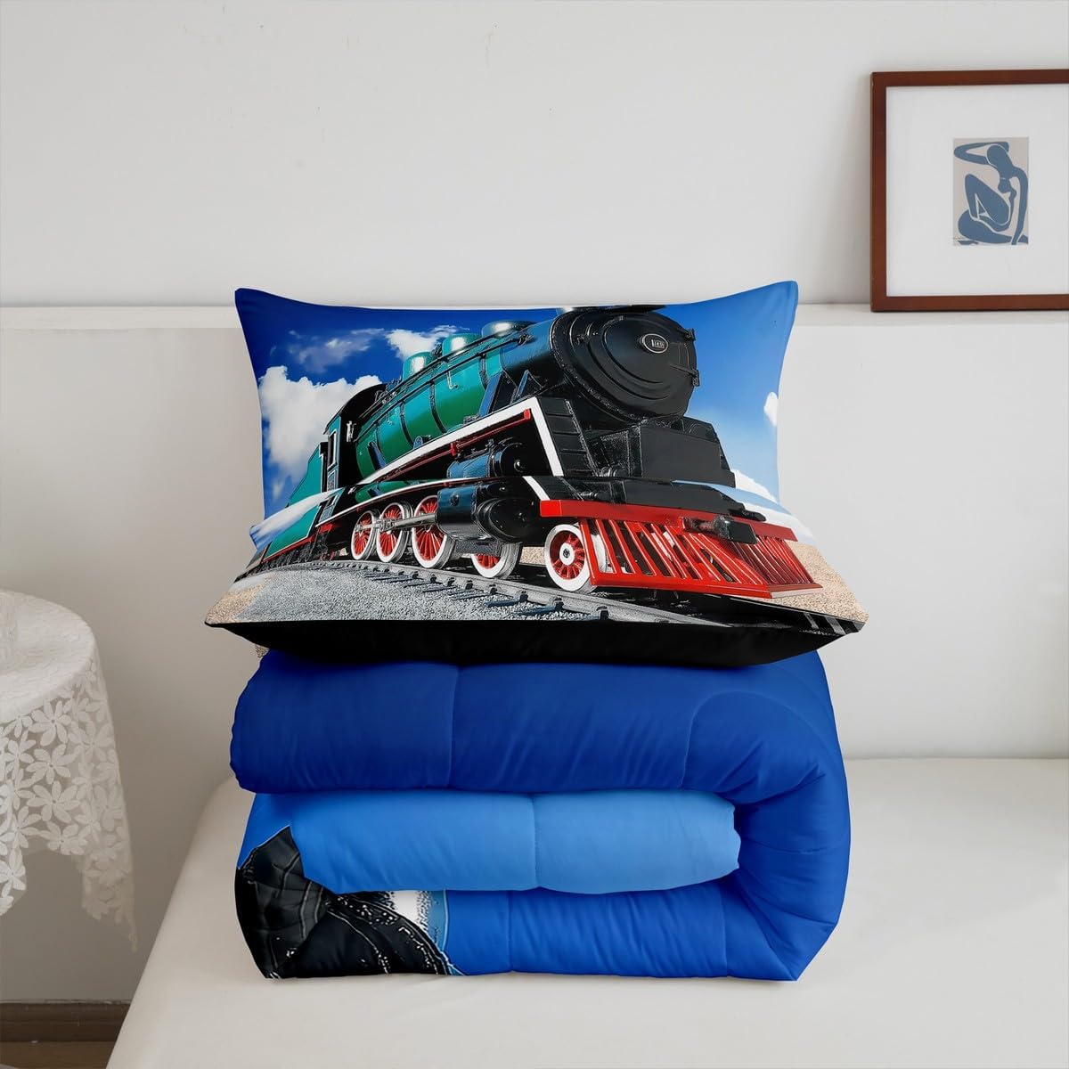 Sets 3D Set Sets 2 Erosebridal Train Comforter Full Size,Boys Steam Engine Bedding Rail Vehicles Duvet for Kids