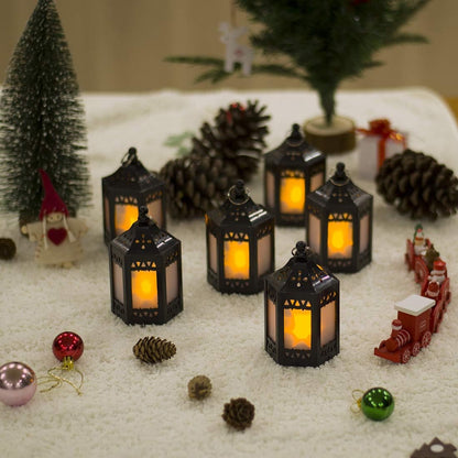Mini Star Lantern with Flickering LED - Set of 6 Copper Brushed Decorative Hanging Light for Indoor Use