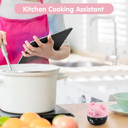 Cute Cartoon Pig Kitchen Timer, 0-55 Minute Wind Up Dial, Loud Alarm Timer, Mechanical Cooking Timing Tool (Pink)