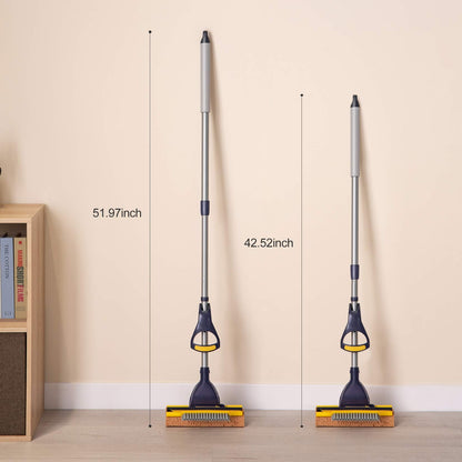 Yocada Sponge Mop Home Commercial Use Tile Floor Bathroom Garage Cleaning with Squeegee and Extendable Telescopic Long Handle 42-52 Inches Easily Dry Wringing