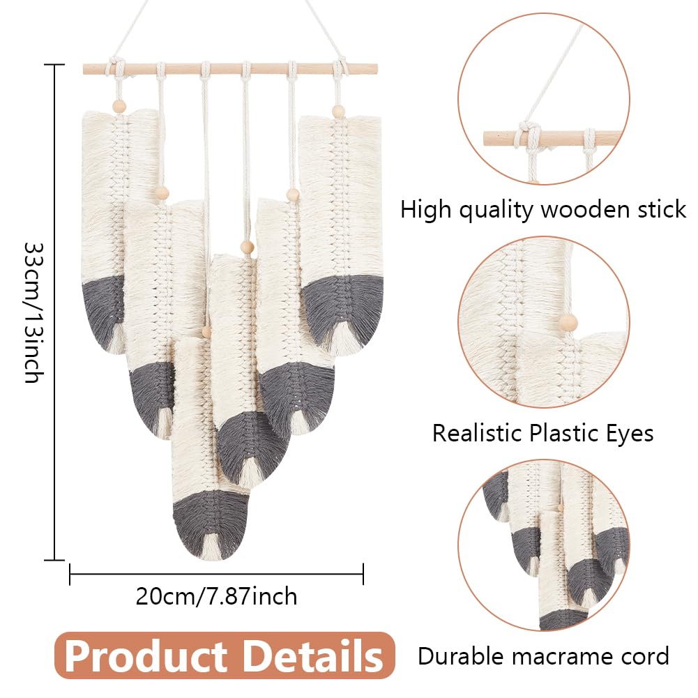 ORIGACH DIY Macrame Feather Wall Hanging Kit Boho White and Dark Gray Feather Tapestry Macrame Kit for Adults Beginner Handmade Rustic Macrame Feathers Leaf Wall Hanger Decor for Living Room Bedroom