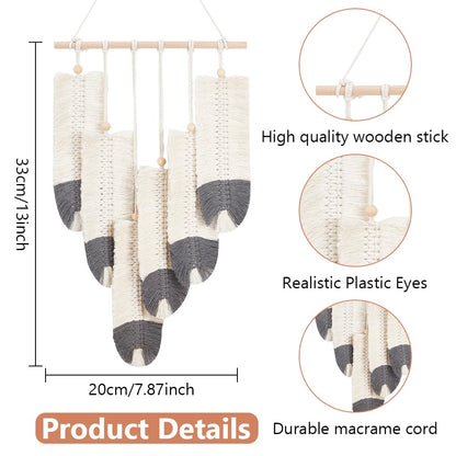 ORIGACH DIY Macrame Feather Wall Hanging Kit Boho White and Dark Gray Feather Tapestry Macrame Kit for Adults Beginner Handmade Rustic Macrame Feathers Leaf Wall Hanger Decor for Living Room Bedroom
