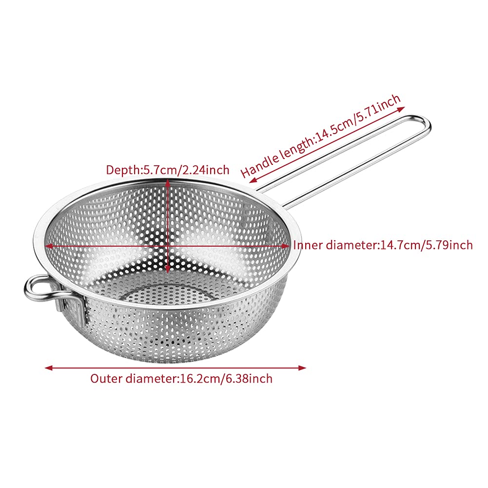 Stainless Steel Colander with Handle, Fine Mesh Strainer Kitchen Food Strainer, Large Metal Colander Great for Pasta, Noodles, Vegetables and Fruits(COLOR:Silver)