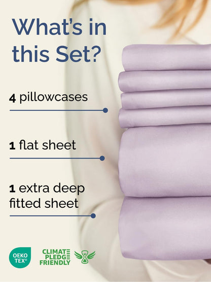 Skiennix Extra Deep King Sheet Set - 6 Piece Breathable Cooling Bedding - Soft Wrinkle-Free Light Lavender