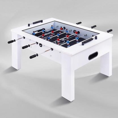 RAYKEEP Foosball Coffee Table, 2-in-1 Soccer Game Table and Coffee Table, Modern Multi Game Table with 2 Balls, Tempered Glass, for Living Room, Family Entertainment Center (White)