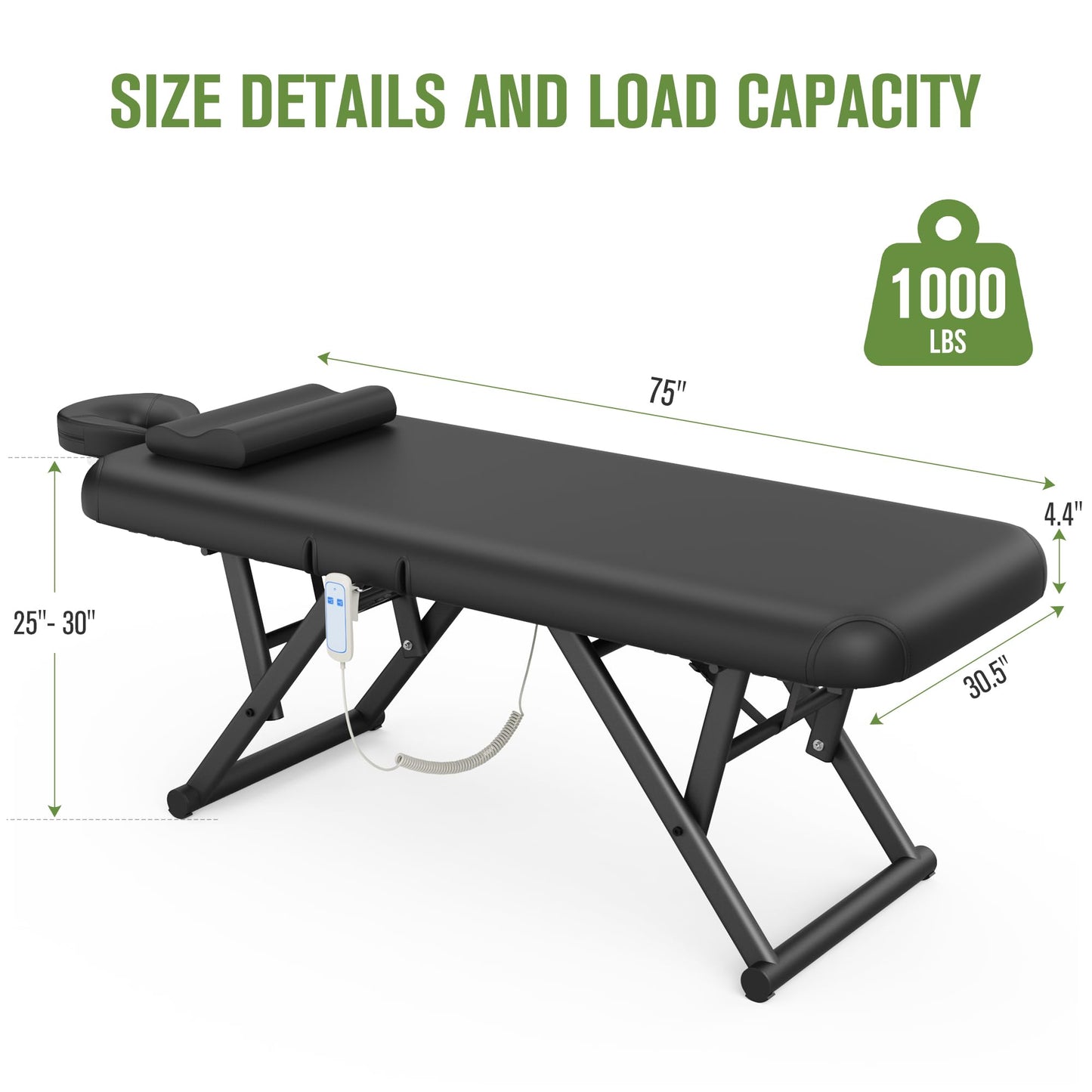Dolonm Height Adjustable Massage Table with Face Pillow & Headrest for Treatment Table, Physical Therapy Table, Spa Facial Professional Massage Bed - Adjustable Backrest, Electric Leg Lifting, Black