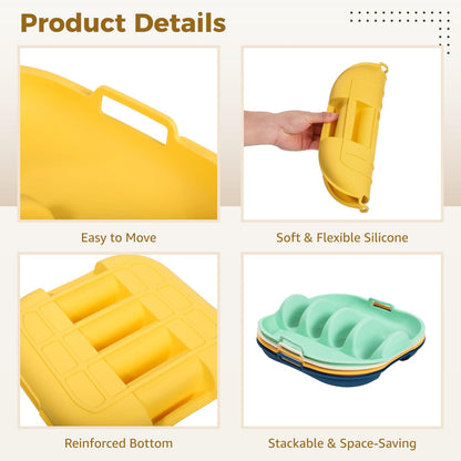 4 Pack Silicone Taco Holder Plates, 4 Slots Reusable Silicone Taco Holder, 4 Dividers Taco Stand with Handles, Large Taco Serving Tray for Party, Microwave Oven Dishwasher Safe