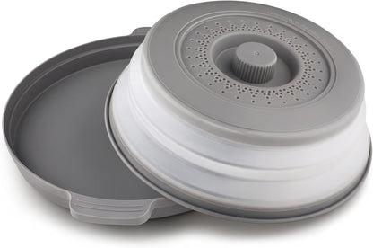 Microwave Splatter Cover with Plate Tray Set, BPA Free, 10.6 Inch Lid, Gray