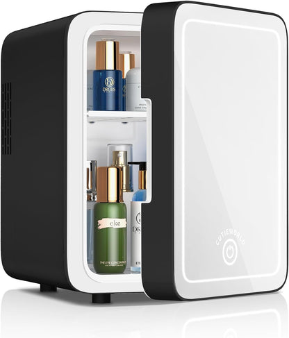 Skincare Fridge With Dimmable LED Light Mirror, 4L Mini Fridge For Desktop, Travel or Cool & Heat, Makeup Fridge for Cosmetics, Skin Care and Food, Green