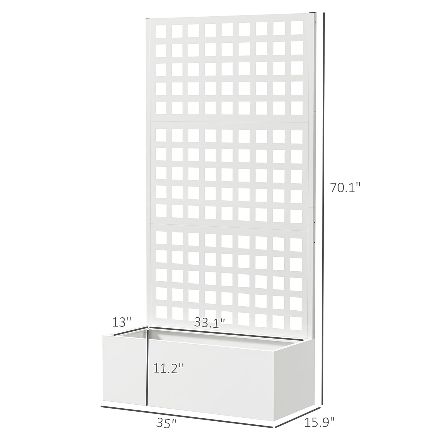 Outsunny Galvanized Raised Garden Bed with Trellis, Metal Planter Box with Drainage Holes, Outdoor Privacy Screen for Climbing Plants, Vegetable, Vines, 35" x 16" x 70", 2 Pack, White