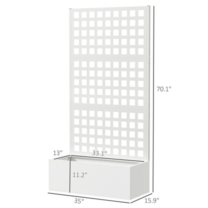 Outsunny Galvanized Raised Garden Bed with Trellis, Metal Planter Box with Drainage Holes, Outdoor Privacy Screen for Climbing Plants, Vegetable, Vines, 35" x 16" x 70", 2 Pack, White