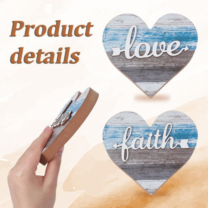 GORGECRAFT 2Pcs 2 Styles Small Wooden Heart Decor Rustic Farmhouse Table Centerpieces Love Faith Sign Table Decoration for Dining Room Shelf Housewarming Gifts Bedroom Office New House