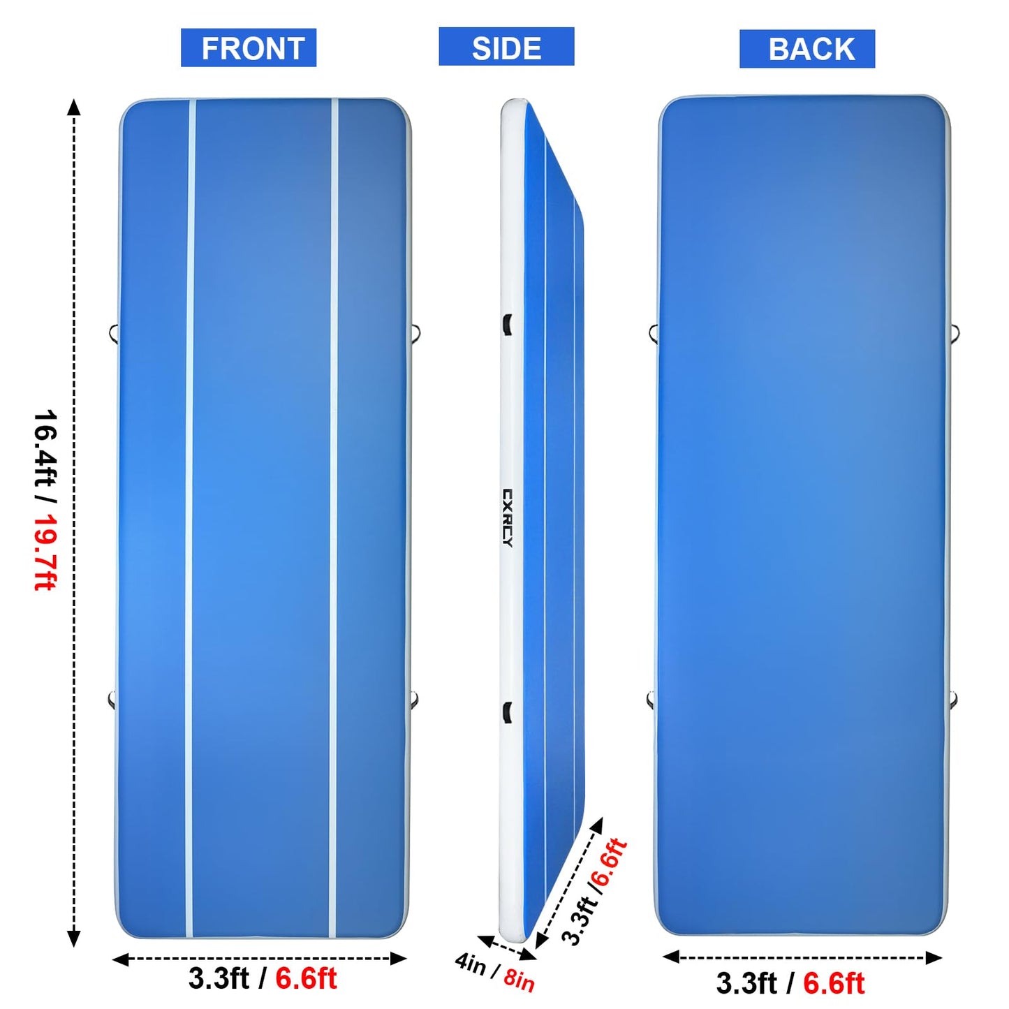 20ft/16ft Extra Large Gymnastics Training Mats Inflatable Air Gymnastics Mat 4/8 inches Thickness Inflatable Floor Mats for Home Use/Training/Cheerleading/Yoga/Water with Electric Pump (16ftL*6.6ftW*8inH(Width 6.6ft))